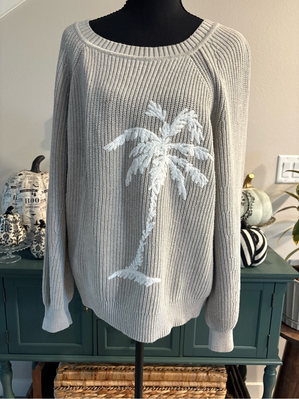 Tommy Bahama Cream Palm Tree Crewneck Sweater